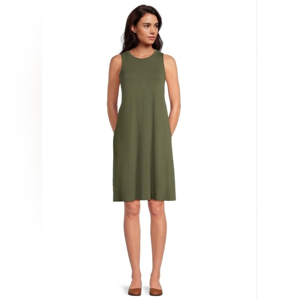 Olive Green Sleeveless Knit Midi Dress, Women's Size Large (12-14) New